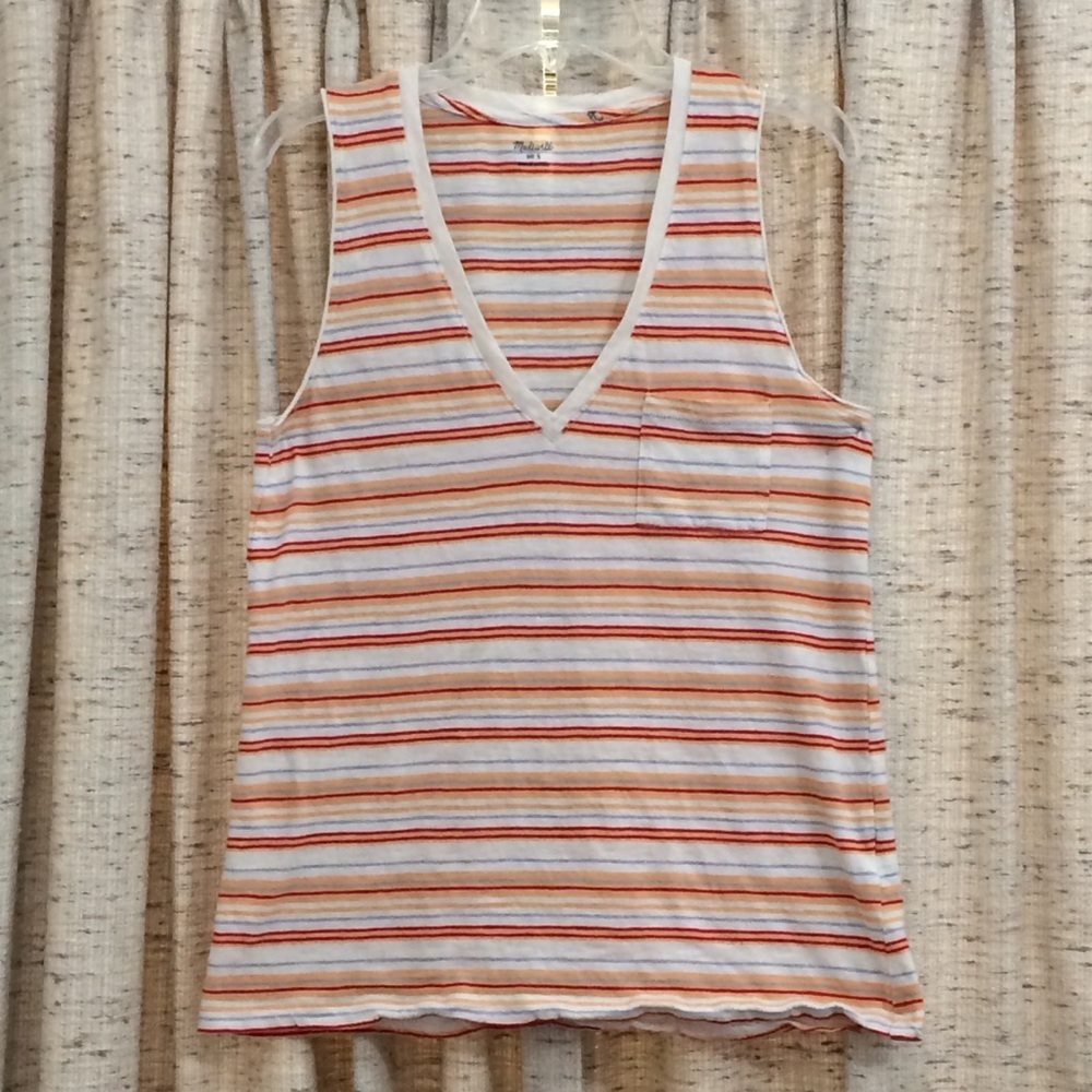 Madewell Whisper Cotton V-Neck Pocket Tank in Fieldgate Stripe